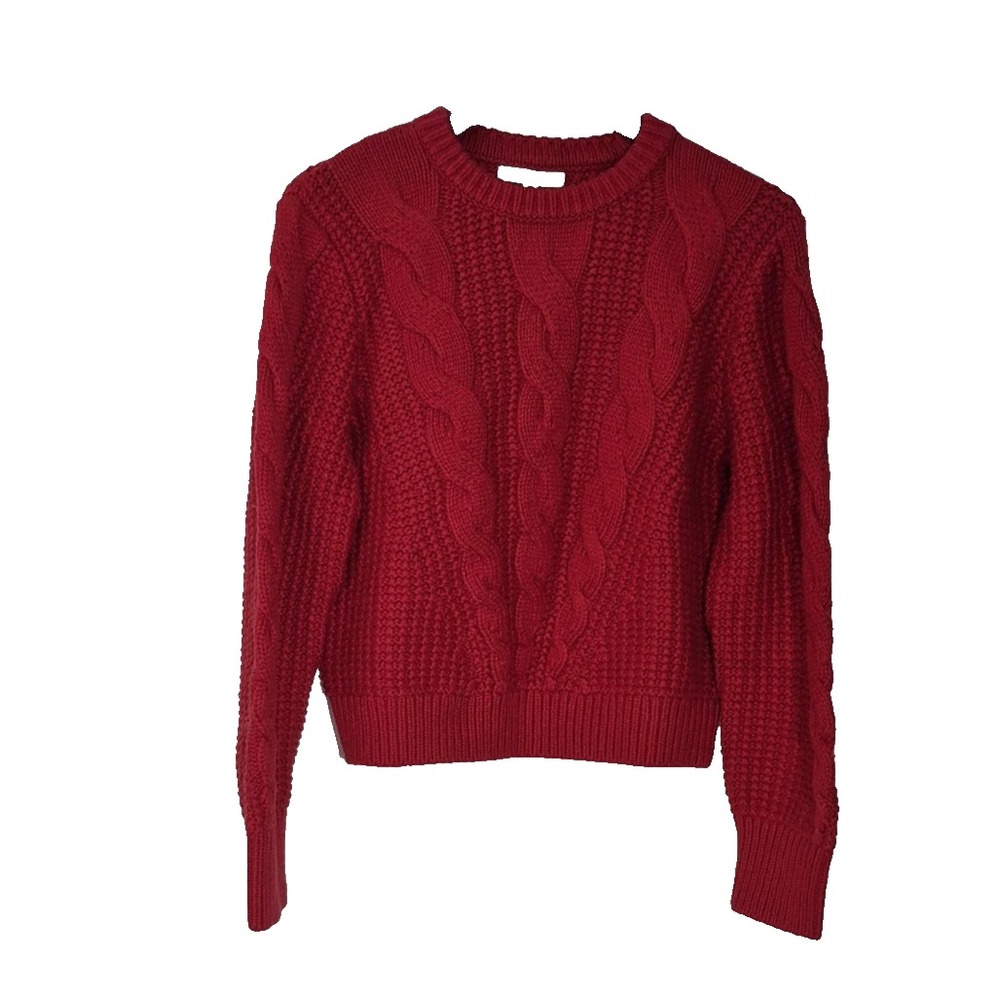 Banana Republic Sweater Womens Large Red Cable Crewneck Pullover Organic‎ Cotton